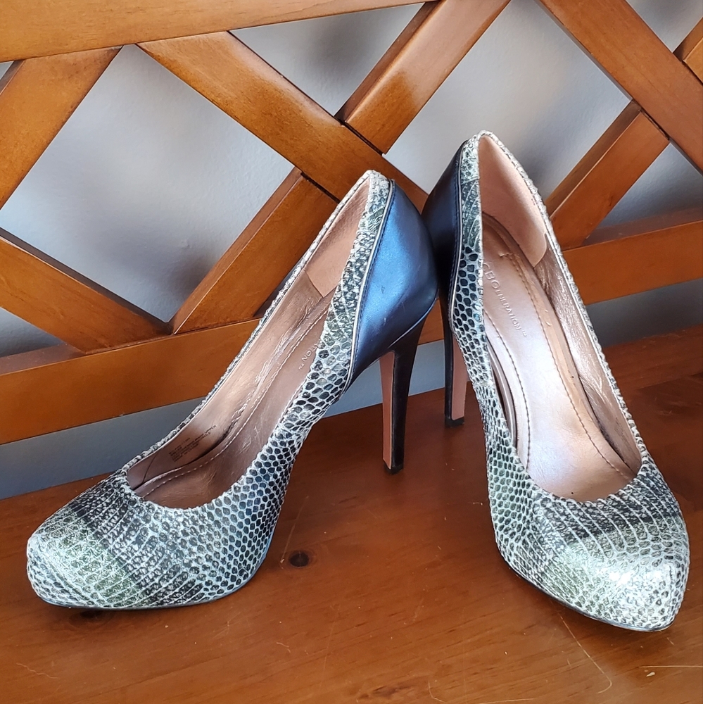 Bcbgeneration Snakeskin Print Platform Heels Blue… - image 5